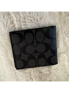 Coach 74993 Signature Canvas Men's 3-in-1 Leather Wallet in Charcoal & Black